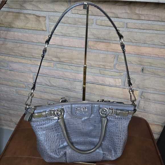 🐢 COACH Sophia.  Gray Croc Embossed Chain Link Versitile Bag - Picture 13 of 14
